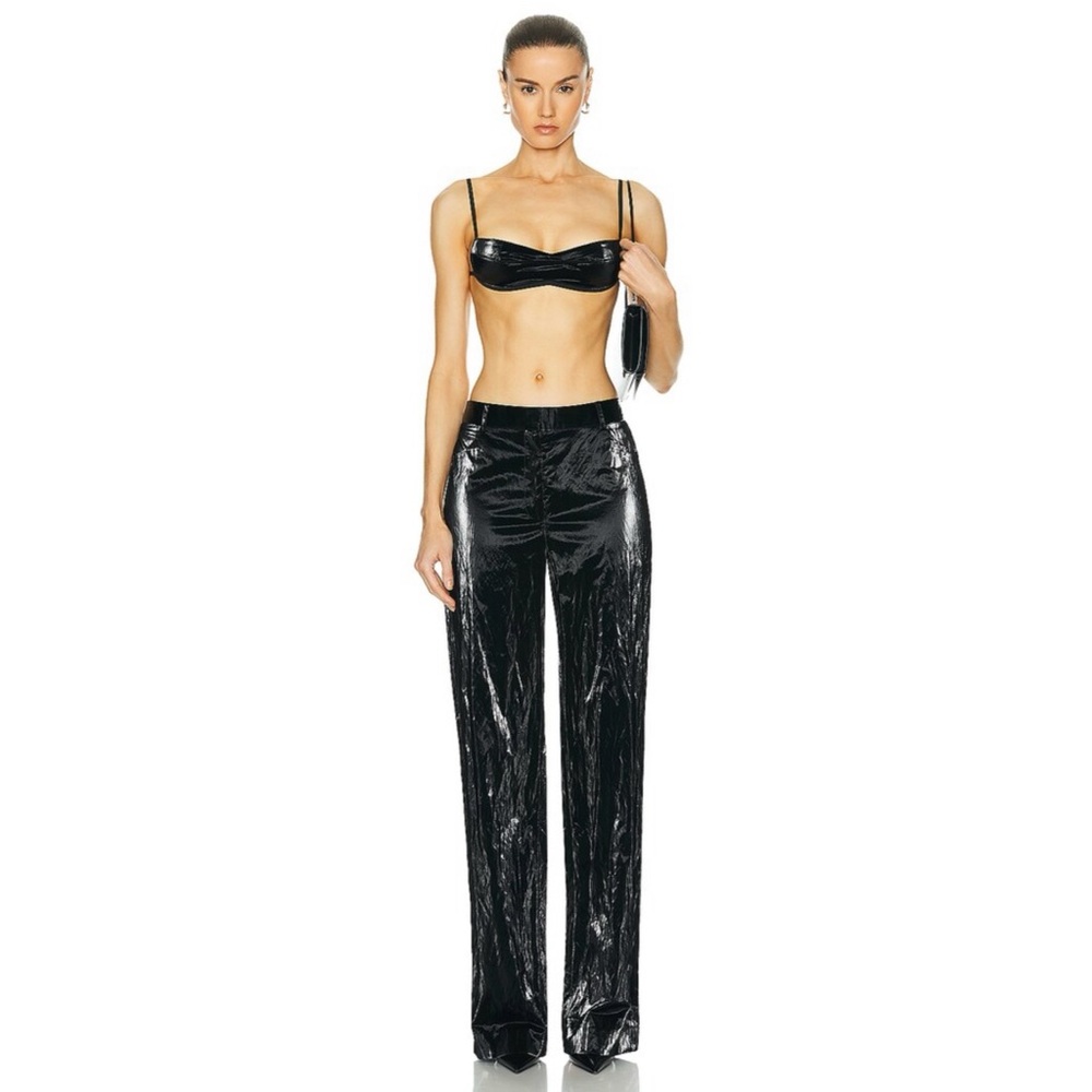 Priscavera Women's Shiny Black Rainwear Straight Leg Pants Size Large Grunge 90s